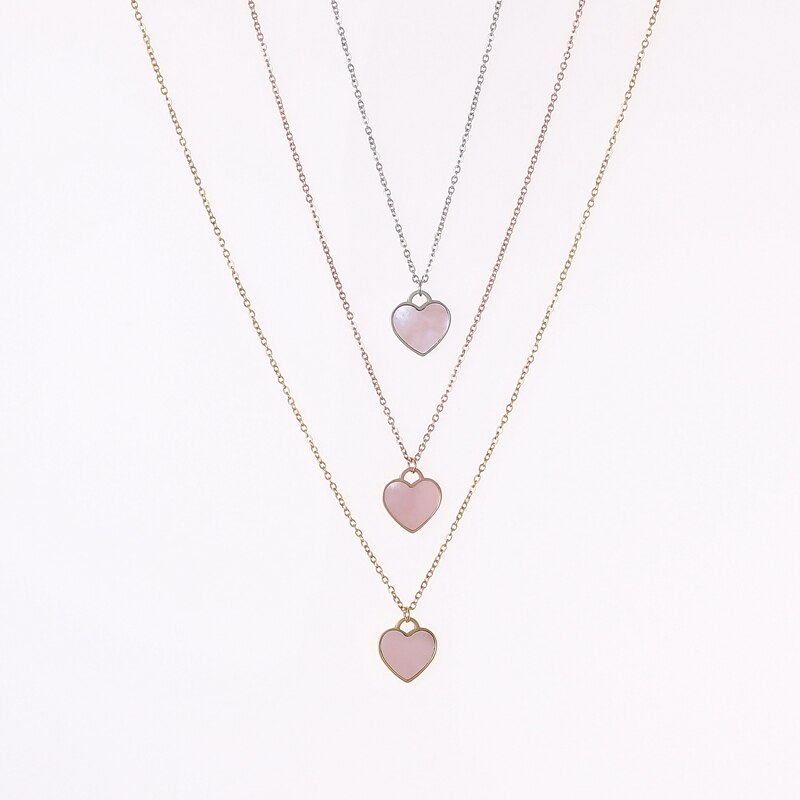 1.5cm kleine rosafarbene herz-choker-halsketten aus edelstahl mit natürlichen muschelanhängern für damen, strand-muschel-halsketten