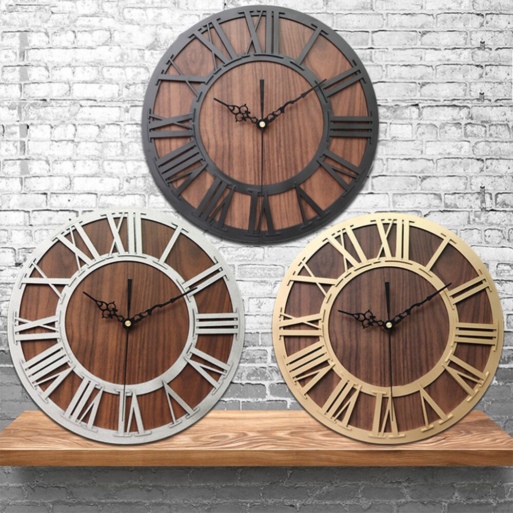 Roman Digital Wall Clock Simulation Wooden Wall Clock Roman Number Craft Wall Clock Acrylic Wall Clock (Black Shipment without B