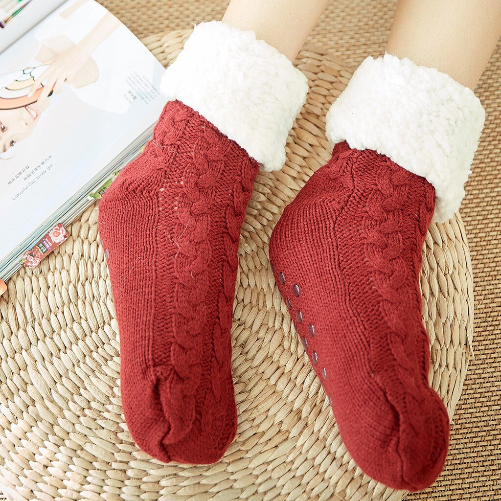Kerst Sokken Vrouwen Katoenen Sokken Print Dikkere Plus Fluwelen Anti-Slip Vloer Sokken Winter Warm Tapijt Sokken Dames Grappig sokken