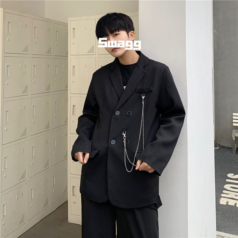 Chaqueta Coreana de primavera y otoño para hombre, traje informal de Color sólido a la , chaqueta de vestir para negocios, M-2XL: Black / XL