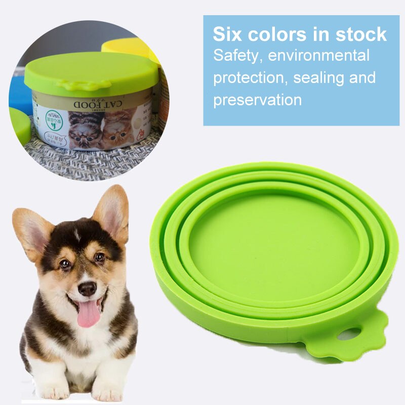 Couvercle de boîte de conserve en Silicone, pour aliments, pour chiot, chien, chat, couvercle de stockage, couvercle supérieur réutilisable, fournitures quotidiennes pour animaux de compagnie