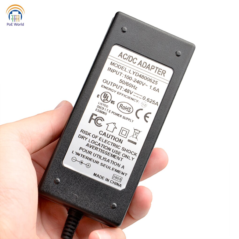 Ac dc strømadapter 2.1*5.5mm 48 volt 0.625a 30 watt eu uk oss au strømplugg 48 v 30w strømforsyning strømkilde