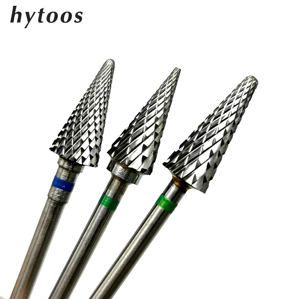 Hytoos kegle hårdmetal søm borekrone 3/32 " fræser til manicure roterende grat søm bit elektrisk bor tilbehør værktøj