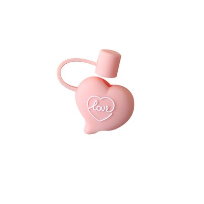 Bouchon de paille en Silicone, capuchon anti-poussière, tasse à boire réutilisable, accessoires de paille en verre, bouchon de dessin animé, couvercle de tête d'aspiration, mignon universel: Love