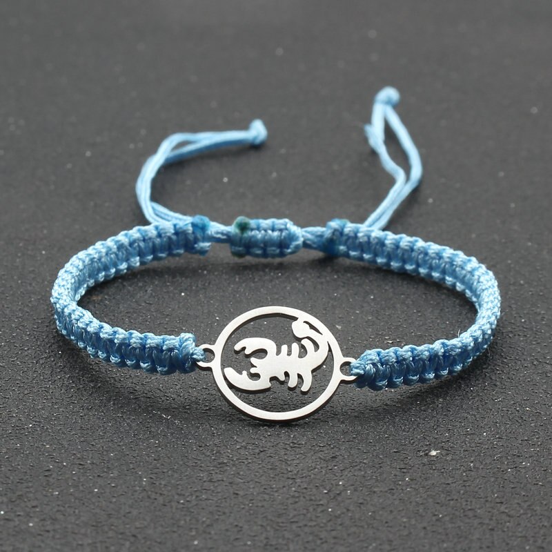 Pulsera de acero inoxidable para hombre, brazalete de escorpión, cadena de cuerda ajustable trenzada hecha a mano, de amistad: Sky blue