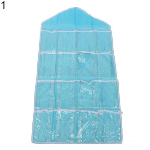 16 Cellen Kast Opknoping Zak Sokken Ondergoed Rek Hanger Opslag Closet Organizer Clear Zichtbaar Praktische Kleding Organizer: Blue