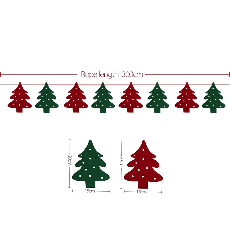 3m glædelig jul banner filt hængende krans bunting juletræ elg indendørs udendørs xmas fest år dekoration: M08