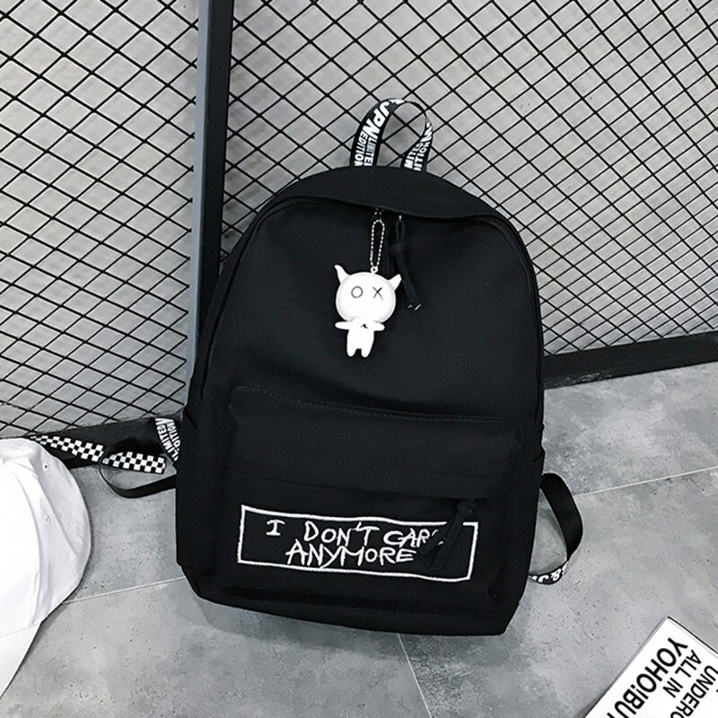 Canvas Backpack Style Women Backpack Doll Pendant Shoulder Bag Girl School Bags Female Backpack