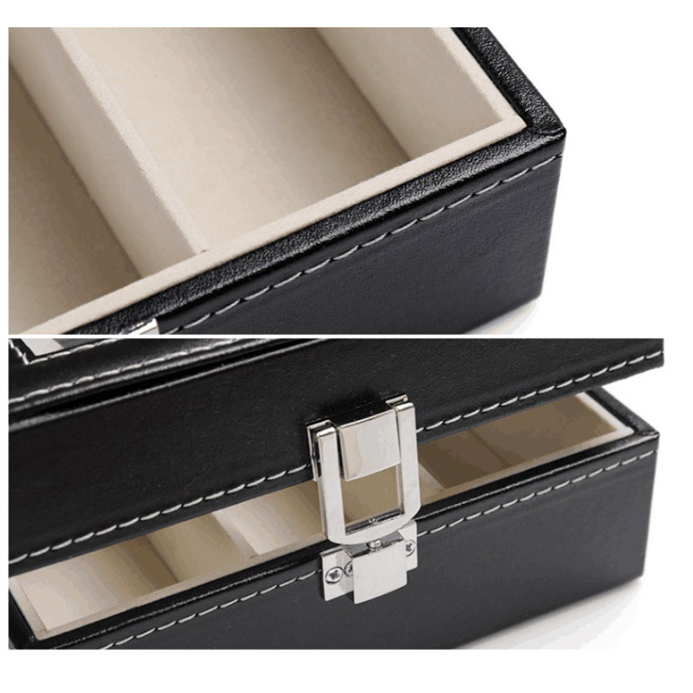 Caja para reloj, caja de almacenamiento de cuero artificial, Cajas de para joyería, organizador de cuero de imitación de alta gama, 3 ranuras para rejilla, joyero para relojes