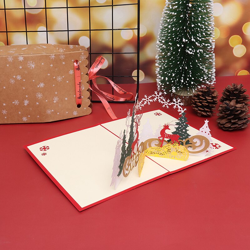 3D Pop-up Greeting Cards Post Cards For Christmas Day Party Decoration Santa Claus Christmas Deer Greeting Card