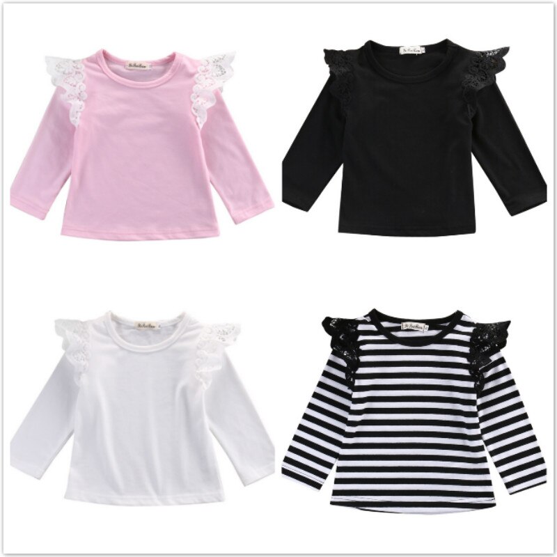 Babys Girls T-Shirt Tops Clothes Birthday Lace Flying Long Sleeve Tops Outfit Blouse