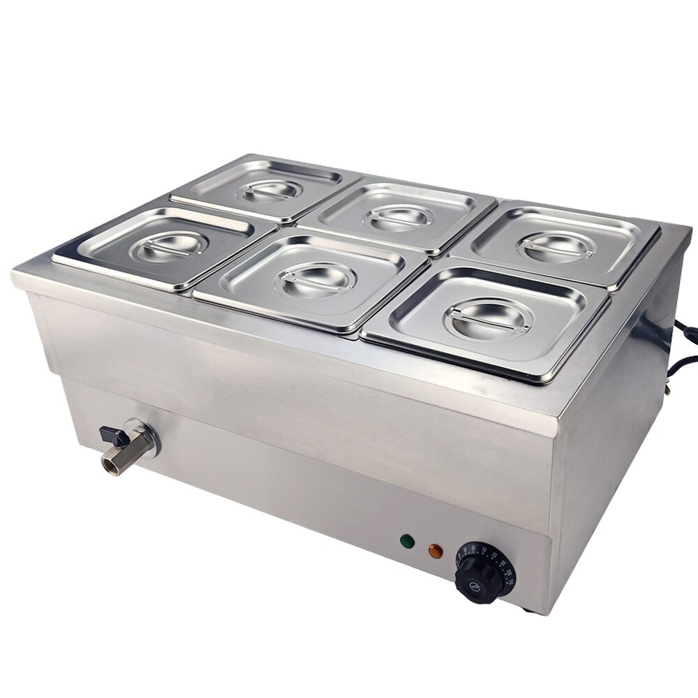 6 réservoirs Multinational électrique Bain Marie Cchafing plat cusage commercial chauffe-plats Buffet en acier inoxydable chauffe-vapeur