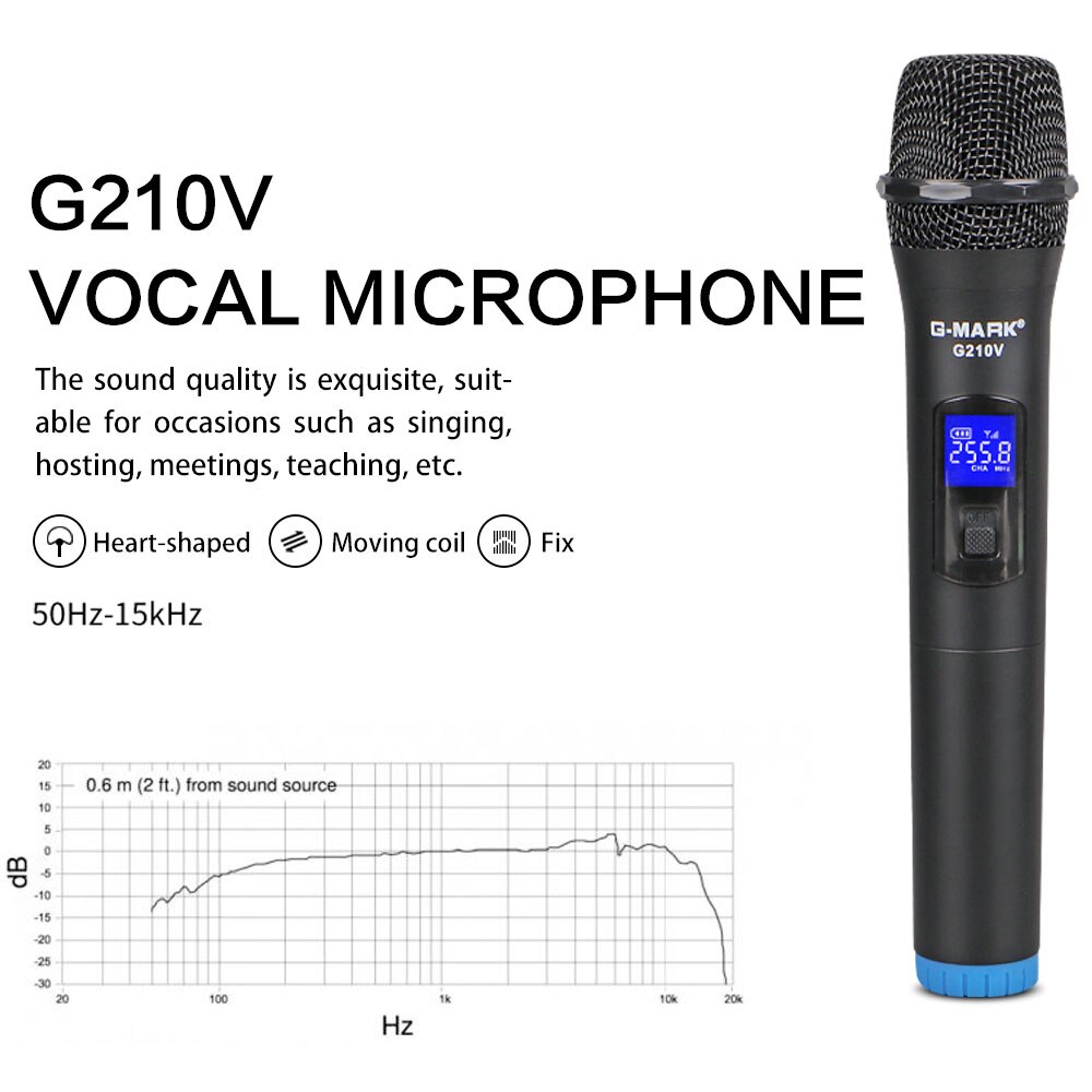 Micrófono inalámbrico G-MARK G210V, dispositivo de 2 canales para Karaoke, micrófono de mano para , canto, espectáculo en Iglesia y hogar