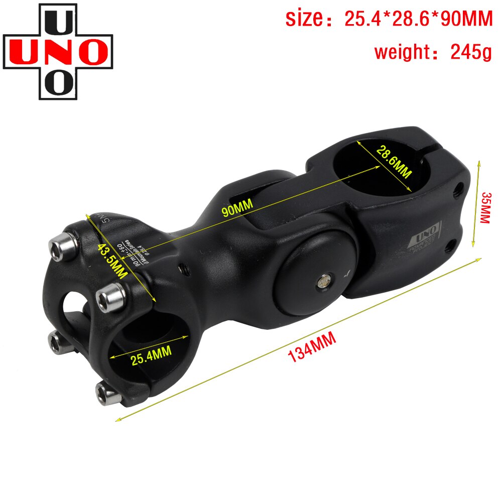 UNO Aluminium Adjustable Bike Stem Riser 25.4/31.8mm Handlebar 90mm 110mm 120MM 130MM Stem for MTB Road City Bike Bicycle part: 25.4X90MM Black