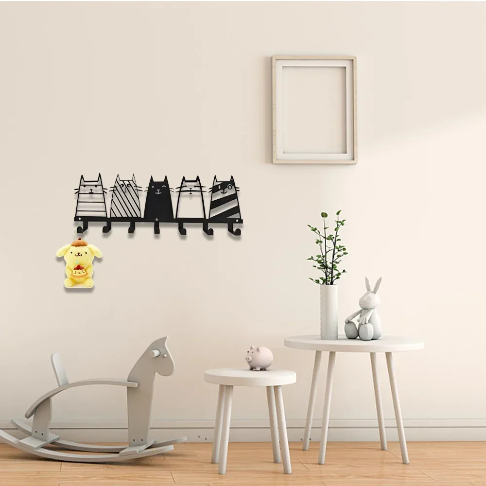 Leuke kat decoratieve haak, 7-haken sleutelhaakrek, moderne kapstok, kat decor wandgemonteerde kapstok kleerhanger sleutelhouder