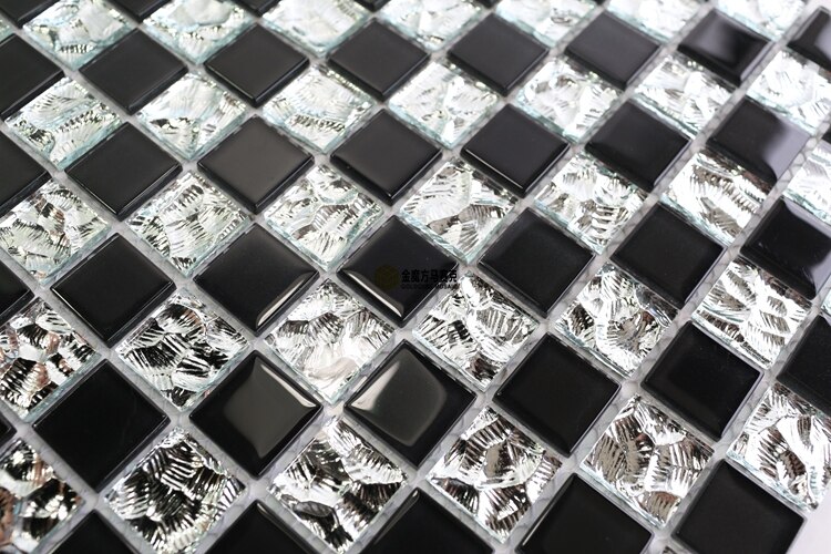 Black Mix Silver Glass Mosaic Kitchen Backsplash JMFGT2023 Bathroom Glass Wall Tile