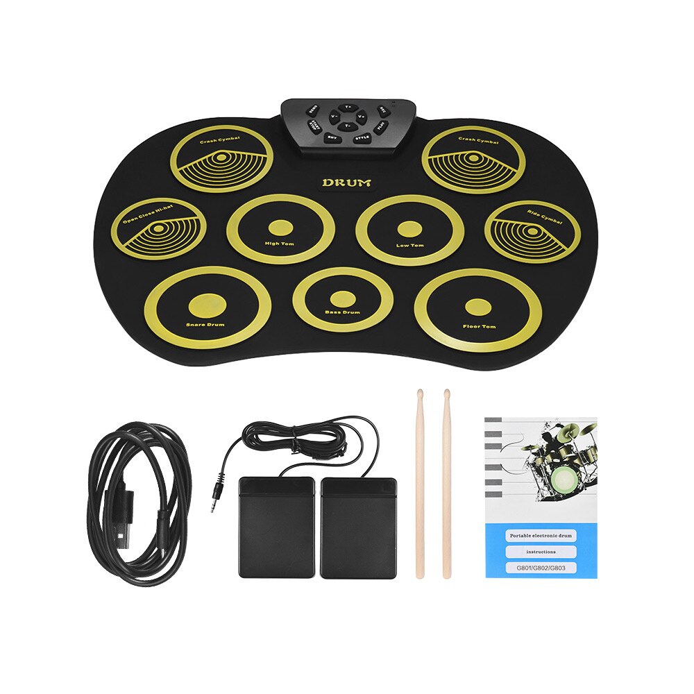 Portable Electronic Drum Digital USB 7 Pads Roll up Drum Set Silicone Electric Drum Pad Kit With DrumSticks Foot Pedal: Electronic Drum 02