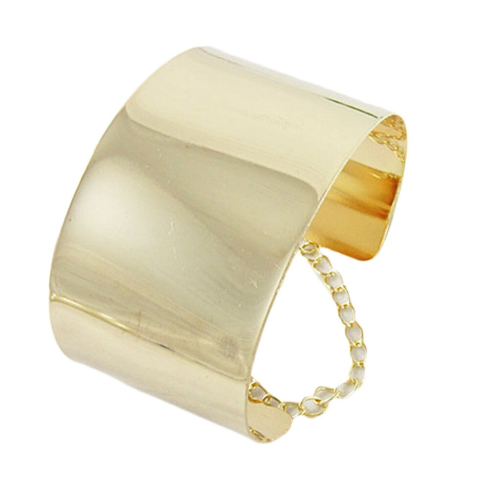 Jewelry Exaggerated Wide Face Punk Wide Flat Bracelet Women Mirror Cuff Retro Big Gold Color Bangles