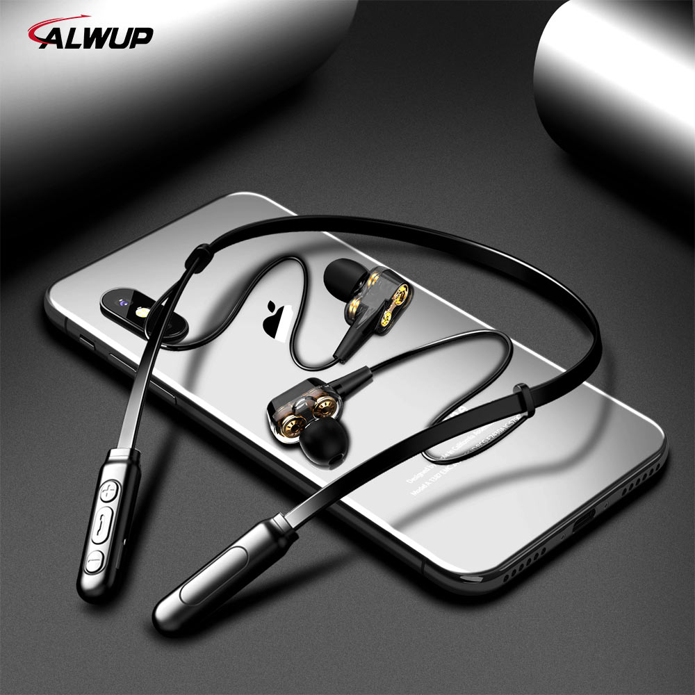 ALWUP G01 Bluetooth Earphone Wireless Headphones Four Unit Drive Double Dynamic Hybrid Deep Bass Earphone for Phone with mic 5.0