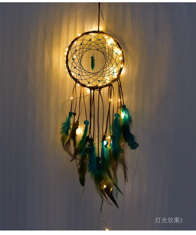 Turquoise Dreamcatcher Liefde Op Het Eerste Gezicht Kleurrijke Verlichting Auto Gemonteerde Woondecoratie Rond D -40