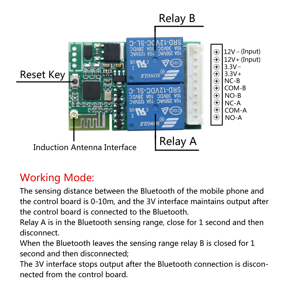 DC12v Bluetooth relay module car electric bicycle remote control modification induction proximity switch access control