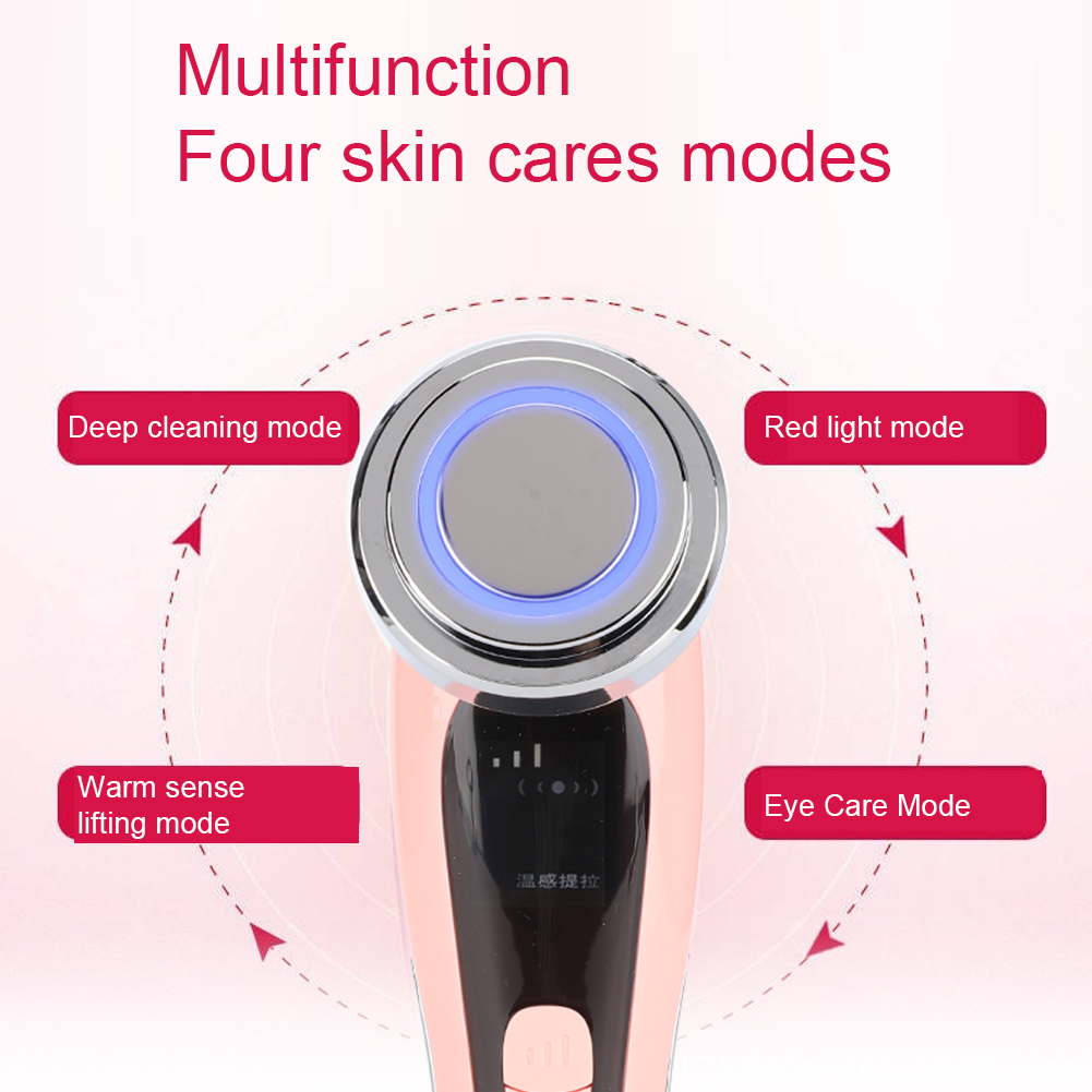 Ion led fotonterapi ansigtsløftning opstrammende porerens øjenpleje rødt lys hudforyngelse massageinstrument (pink)