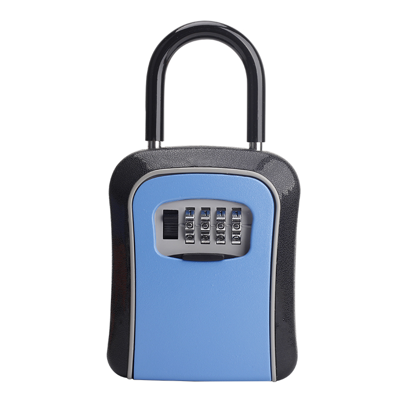 Password Safety Key Lock Box Outdoor Wall Mounted Weatherproof 4 Digit Combination Keys Storage Hanging Lock Boxes Indoor: Blue