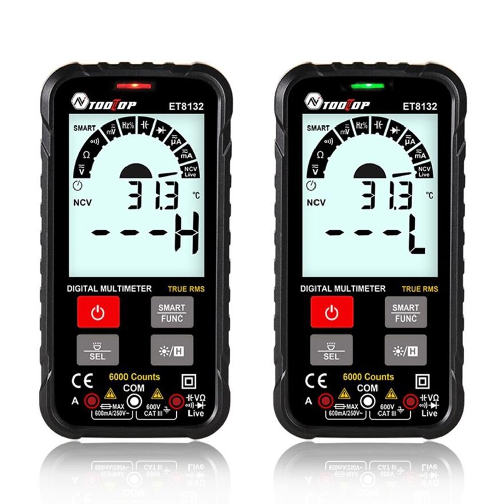 Et8132 draagbare intelligente digitale multimeter ohm capaciteit hz ac/dc/ncv/advanced multimeter tester