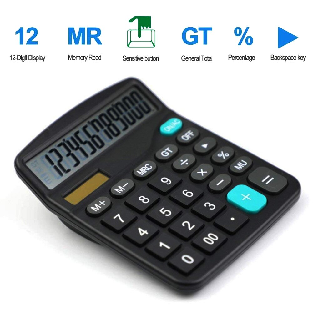 12-Digit Solar Powered Large Display Calculator Home Office Accountant Tools