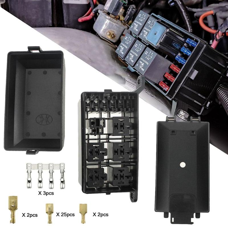 Caja de fusibles Universal para coche, CC de 12V, relé de 6 vías y caja de fusibles de 6 ranuras para vehículos y automóviles, bloque de portafusibles con terminales,