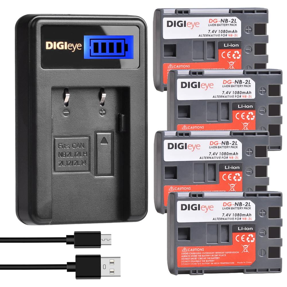 NB-2L NB-2LH Battery + LCD Display USB Charger for Canon PowerShot G7 G9 VIXIA HF R10 HF R100 EOS 350D 400D Rebel XT XTi: 4 battery 1 charger