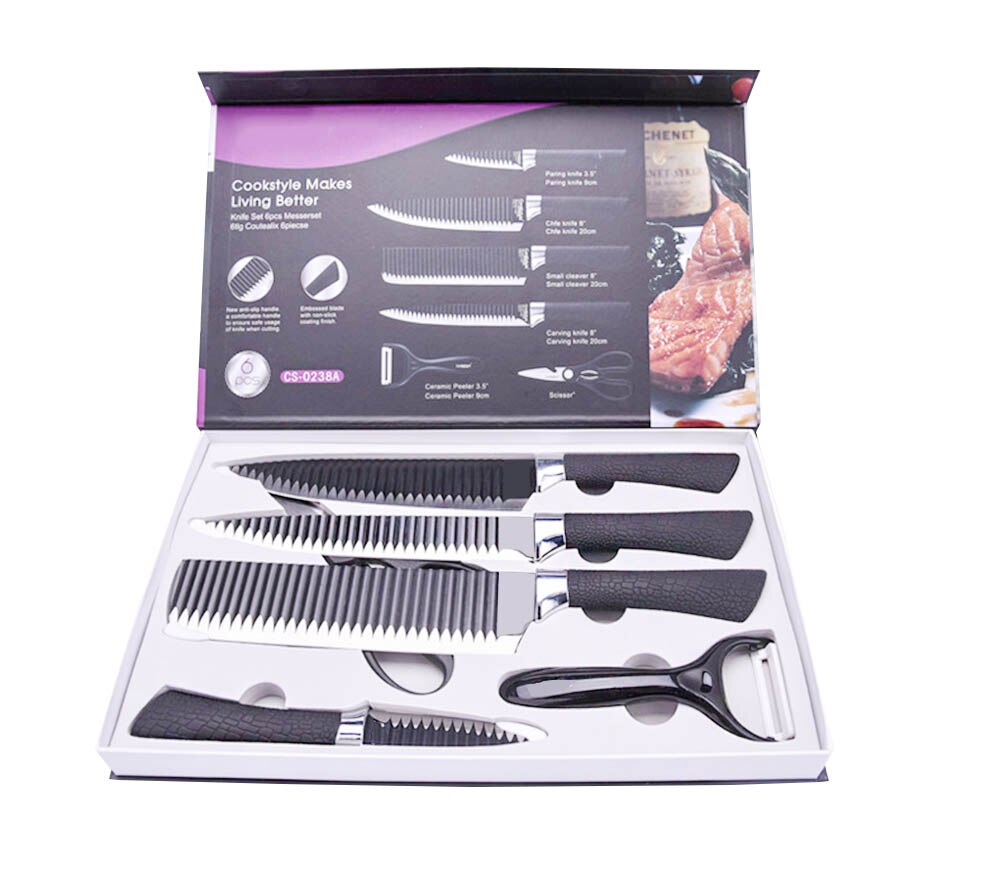 Black Stainless Steel 6pcs/set Kitchen Knife Set Germany Steel Ultra Sharp Blade