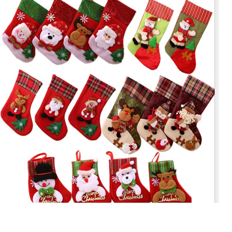 4 pc Christmas Socks Candy Socks Painted withTrees Bag Hanging Ornamnet for Christmas Tree Kids Showcase Decoration