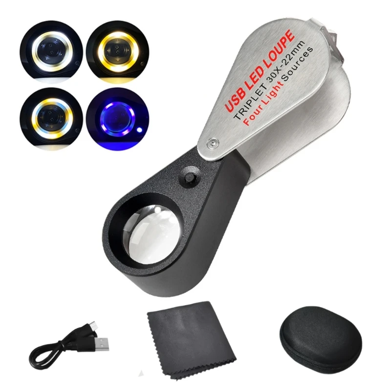 Glas 10X/20X/30X Loep Lens Inspectie Vergrootglas Handheld Vergrootglas Met Led Licht Voor Postzegels H4GE