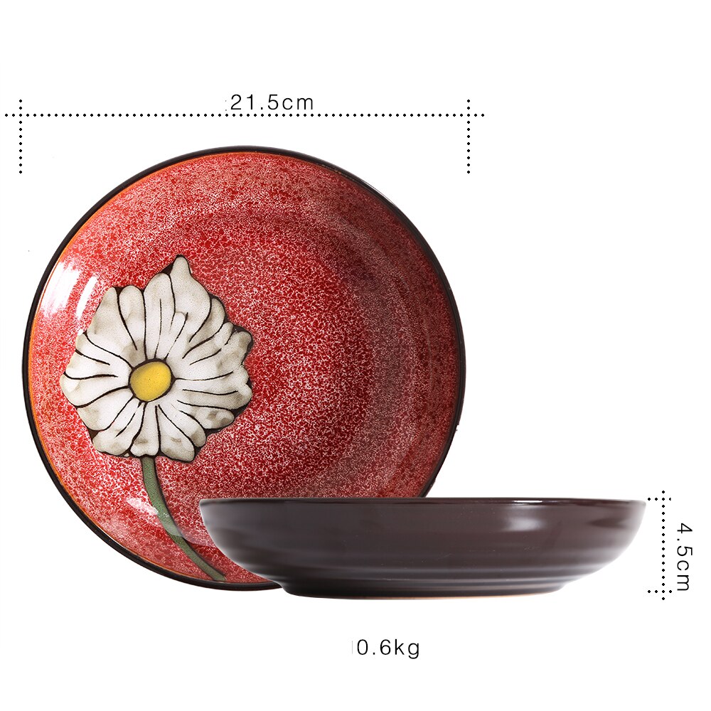 Chinees retro keramisch serviesgoed soeppan lepel borden servies huishoudelijke keukenbenodigdheden handgeschilderd bloemenpatroon: F