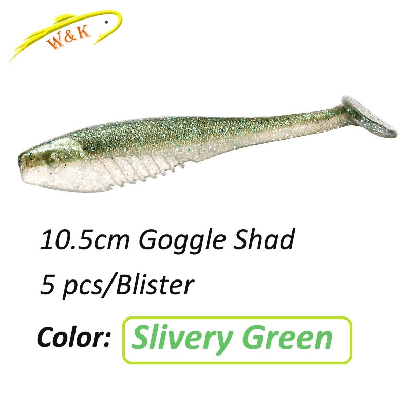 WK-leurre souple de type poisson nageur disponible en deux couleurs, appât artificiel idéal pour la pêche en eau douce, à l'alose, 4.1 pouces, 10.5cm, lot de 5 unités par lot: Silvery Green 4.1