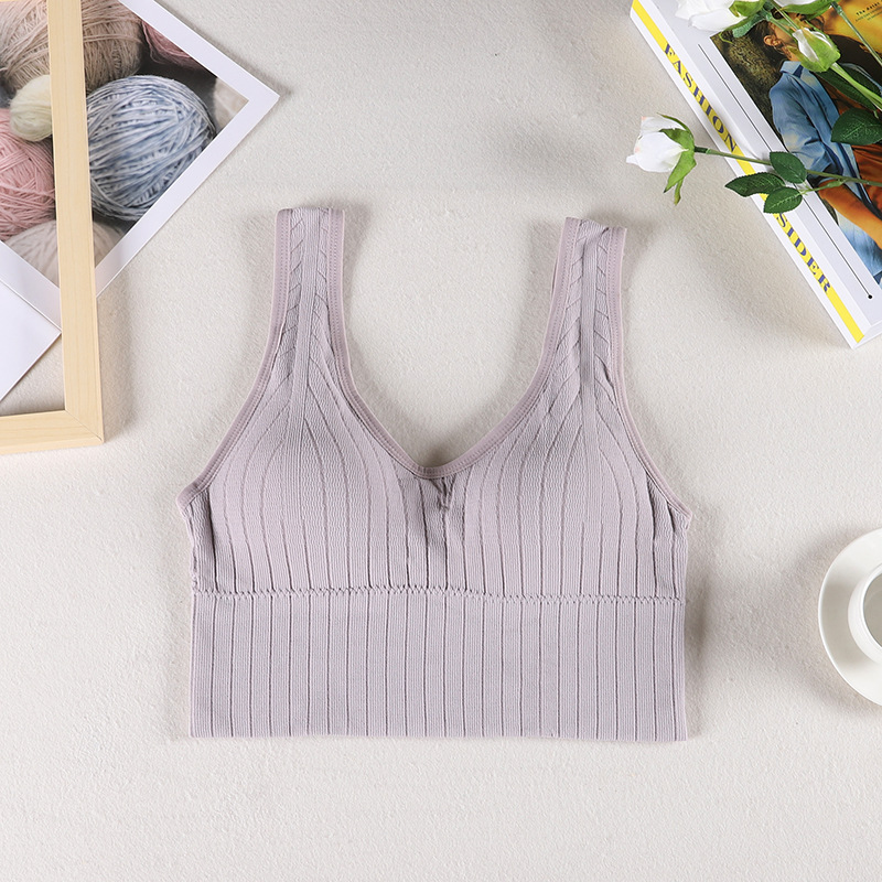 Women Tube Top Threaded Big U Beauty Back Detachable Chest Pad Sexy Sports Bra Wide Shoulder Strap Anti-failure Underwear: Bean Paste