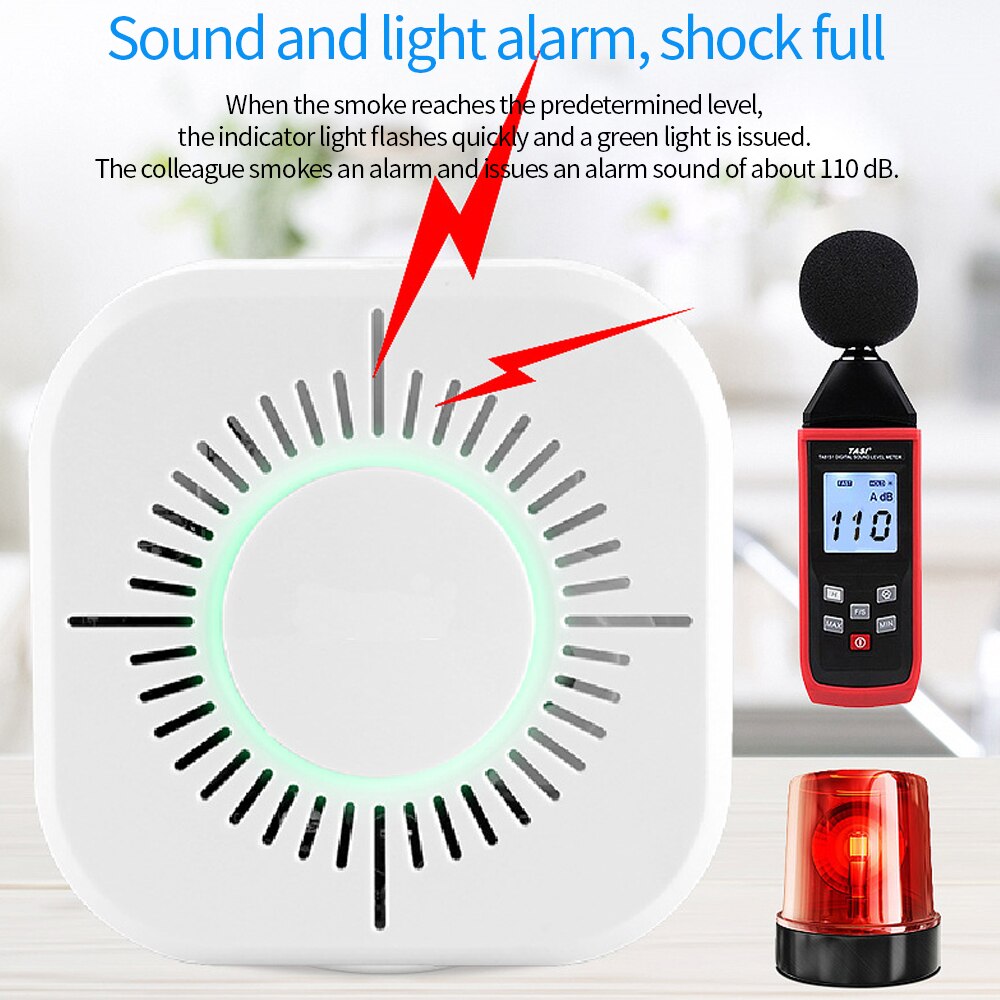 TISHRIC 433MHz Wireless Smoke Sensor Detector Protection Smoke Detector Fire Alarm System Security Work with Sonoff RF Bridge