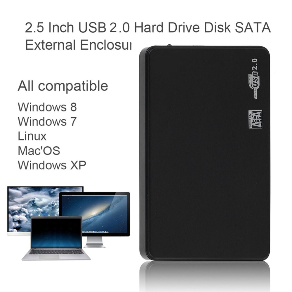 2.5 Inch HDD Case USB 2.0 SATA Portable Support 2TB Hdd Hard Drive Black External Enclosure HDD Box with Bag