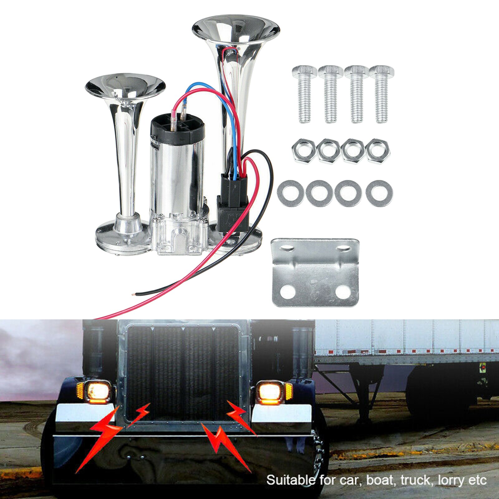 Klaxon à Air double trompette, 600db, 12V, Kit pour voiture, SUV, RV, Train, haut-parleur pour moto