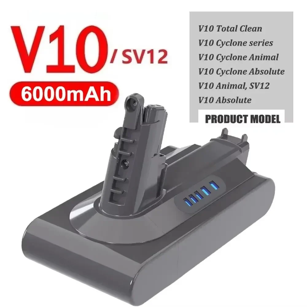 Akumulator 21,6 V do Dyson V6 V7 V8 V10 Series SV12 DC62 SV1 6000 mAh Akumulator do odkurzacza Dyson Zapasowe akumulatory: Ciemnoszary