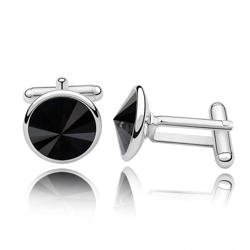 round made with Austrian crystal luxury cufflink for man business shirts white gold color cuff links jewelry: Black