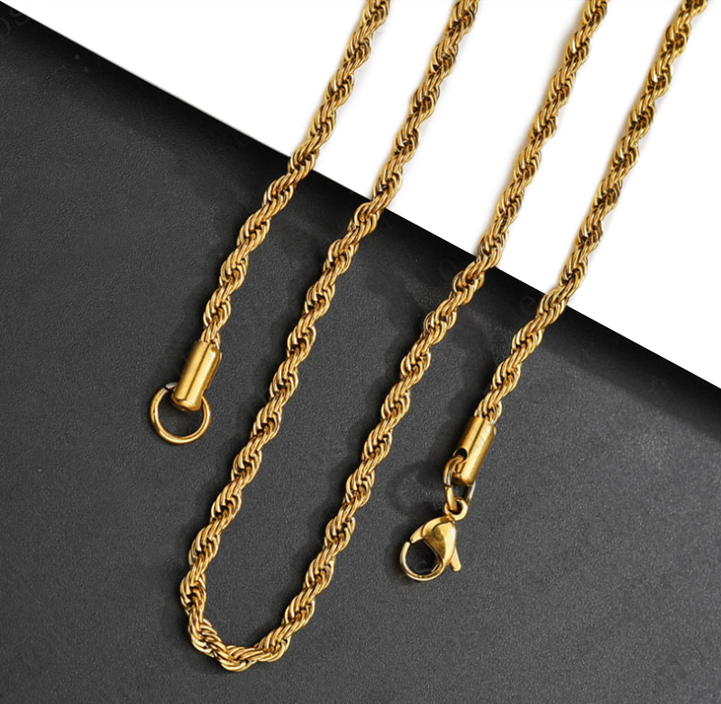 3mm Cuban Chain Rope Chain Stainless Steel Classical Necklace Mens Women Chains Around The Neck Gold Silver Color Necklace