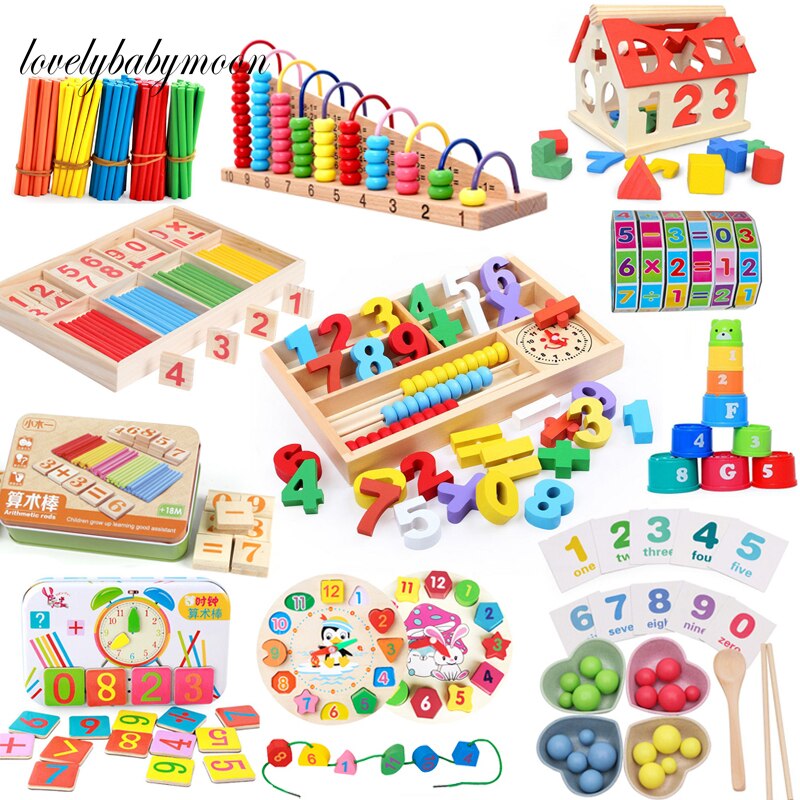 Baby Early Education Toys Montessori Box Digital Clock Math Toy Number digital Counting Wood Stick Kids Toy