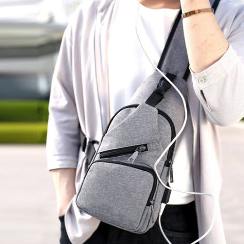 Nieuwste dames heren canvas tas sport borsttas usb oplaadbaar crossbody pure kleur schoudertas