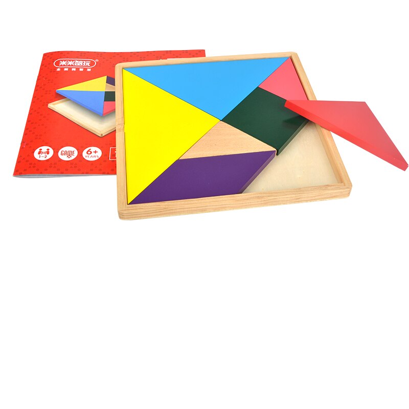 Tangram de madeira 7 peça quebra-cabeça colorido quadrado iq jogo cérebro teaser brinquedos educativos inteligentes para crianças