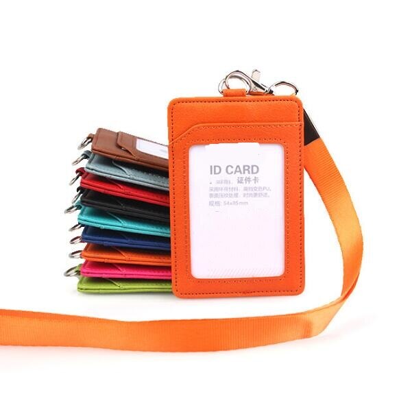 Læder-id-badge buskortholder med lanyard business office id holder: Orange