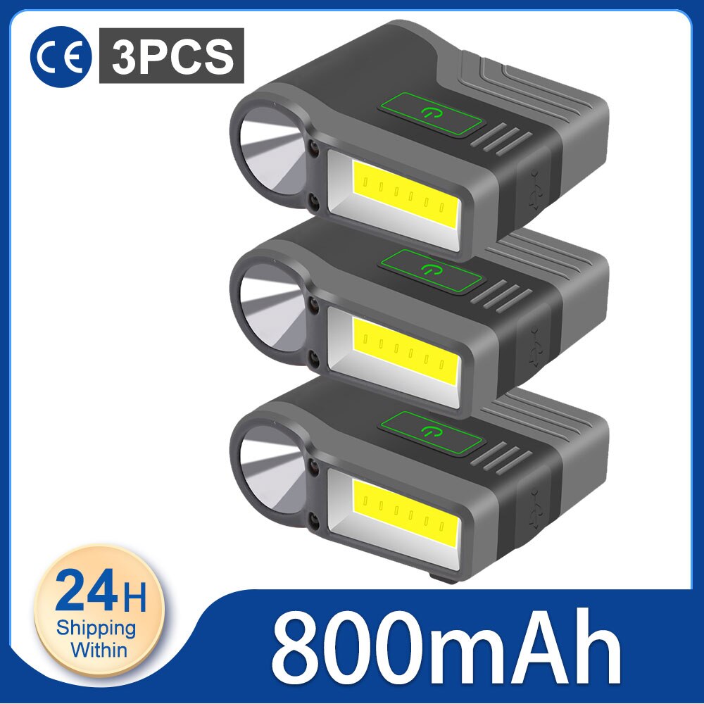 Induction Cap Clip Light USB Charging Cap Clip Flashlight 2200mAh COB Flood Light Head Light Waterproof Fishing Camping Light: Black 3pcs 800mA