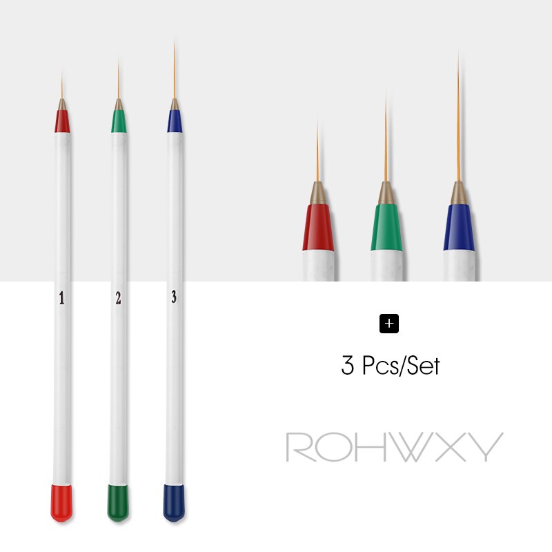 Rohwxy 3 stk/sæt nail art børster akryl fransk maleri pensel blomst striber linjer liner gør det selv tegne pen manicure værktøjer: 3 stk  g001