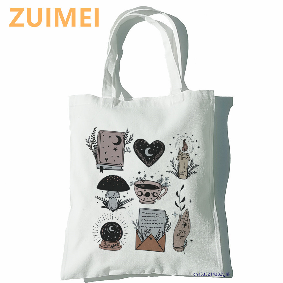 Tas Herbology Planten Grappige Cartoon Vrouwen Tassen Harajuku Gothic Canvas Draagtas Horror Cartoon Grote Capaciteit Shopper Tas Toevallige: Beige